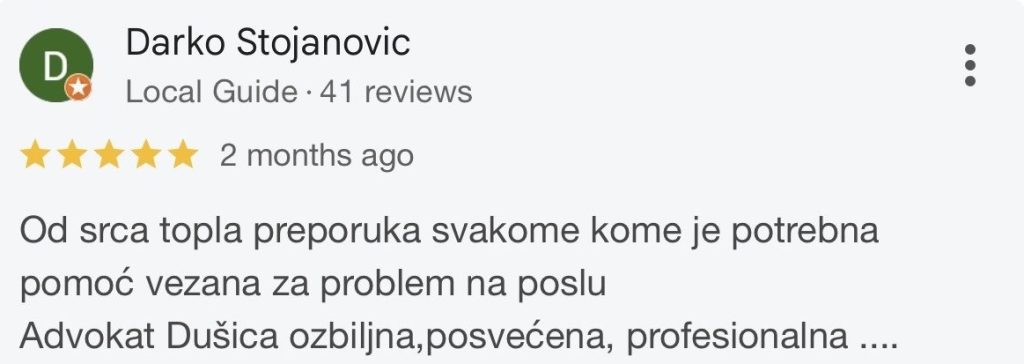najbolji advokat za radno pravo dusica glisovic